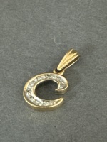 Gold Initial 'C' Pendant with Clear Stones - Stamped 9ct - 2