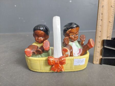 Vintage Salt and Pepper Porcelain  Americano Figures in a Basket - Made in Japan 