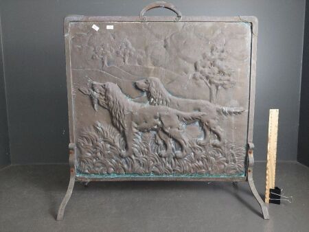 Fireplace Screen - Dog Scene - Possibly Copper and Metal Mix