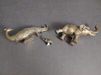 3 x Animal Ornaments - 2 x Brass Elephants - 1 x Brass Look Peacock - 3