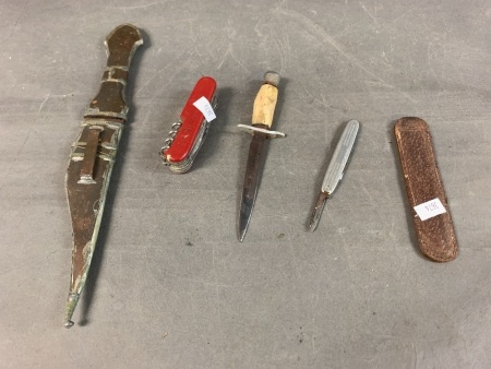 Collection of Vintage Knives inc. Afghani and Swiss Army