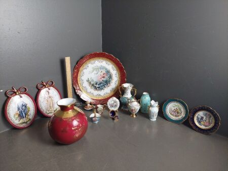 Large Collection of Limogus Collectable Plates and Vases - Made in France