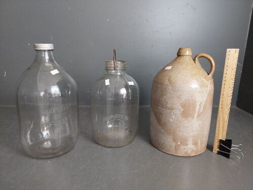 2 x Bulk Cordial Bottles & Stoneware Demijohn