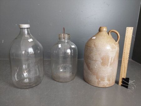 2 x Bulk Cordial Bottles & Stoneware Demijohn