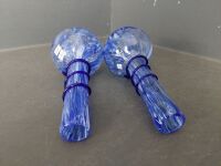 2x Blue Art Glass Vases - With Royal Blue Spiral Feature - 3