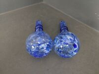 2x Blue Art Glass Vases - With Royal Blue Spiral Feature - 4