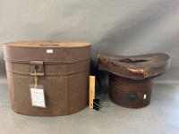 Large Antique Tin Hat Box with Original Leather Internal Box to Take Top Hat - 2