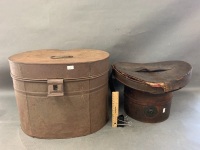 Large Antique Tin Hat Box with Original Leather Internal Box to Take Top Hat - 3