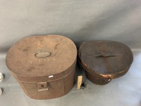 Large Antique Tin Hat Box with Original Leather Internal Box to Take Top Hat - 4