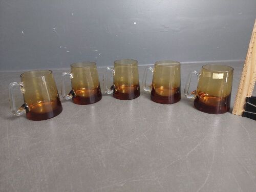 Set of 5 - Amber Polished Crystal Mugs - Made in Poland