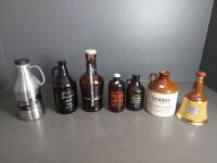 Mixed Beer Growlers & Morris Tawny Port Bottle w. Bells Whiskey Bottle - 5