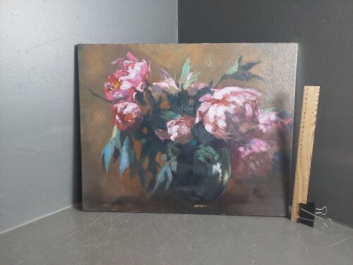 Original Oil on Canvas of Peonie's in a Vase by Wolfgang Lammle