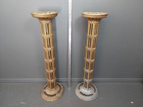 Ornate Cast Brass Collum Form Pedestals x 2