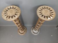 Ornate Cast Brass Collum Form Pedestals x 2 - 2