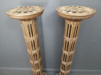 Ornate Cast Brass Collum Form Pedestals x 2 - 4