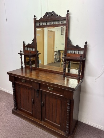 Stunning Antique Sideboard with Beveled Edge Mirror