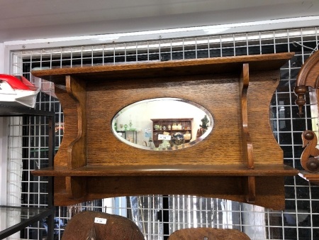 Vintage Oak Overmantle with Bevelled Oval Mirror