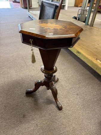 Victorian Walnut Sewing Table with Carved Legs