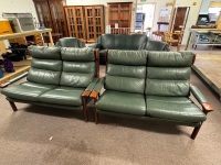 Tessa Green Leather Lounge 2 x 2 Seater & 2 x Single & 2 Foot Stools - 2