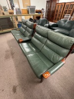 Tessa Green Leather Lounge 2 x 2 Seater & 2 x Single & 2 Foot Stools - 3