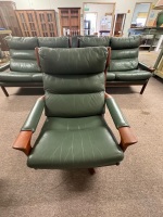 Tessa Green Leather Lounge 2 x 2 Seater & 2 x Single & 2 Foot Stools - 4