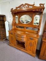 Antique White Cedar Side Board w. Bevelled Mirrors