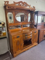 Antique White Cedar Side Board w. Bevelled Mirrors - 2