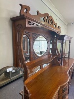 Antique White Cedar Side Board w. Bevelled Mirrors - 3