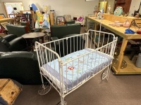 Antique Childrens White Metal Cot - 2