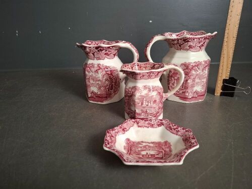 3 x Masons Red China Jugs - 1 x Small Bowl