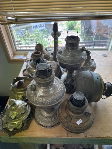 Mixed Collection of oil Lamp Bases and Parts