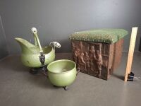 Green Coal Scuttle - Including Metal Kindling Box