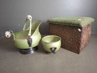 Green Coal Scuttle - Including Metal Kindling Box - 4