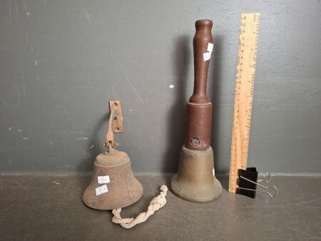 2 x Exqisitue Bells - Includes 1x Vintage School Bell and 1x Antique Door Bell