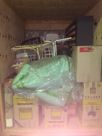 Storage Module Containing Double Electric Folding Bed,  Crockery, Box Lots Etc