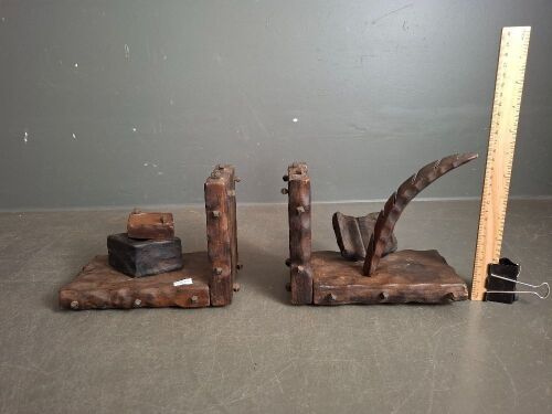 Pair Unique Wooden Book Ends