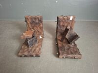 Pair Unique Wooden Book Ends - 2