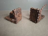 Pair Unique Wooden Book Ends - 3