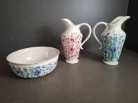 2 x Large Floral Vases - 1x Blue - 1 x Pink - Includes Large Bowl - Made in Italy - 2