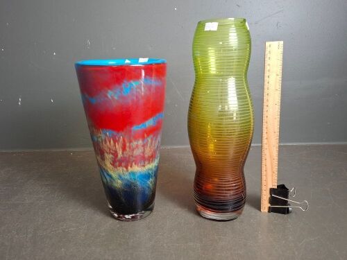 2x Unique Vases - 1x Approx 360H Sunset Colours -  1x Approx 300 H with Radiant Colouring