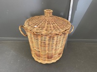 Large Woven Cane Lidded Basket