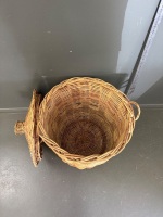 Large Woven Cane Lidded Basket - 2