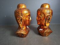 2 x Gold and Bronze Toned Budda Head Statues - 2