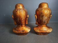 2 x Gold and Bronze Toned Budda Head Statues - 3