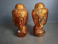 2 x Gold and Bronze Toned Budda Head Statues - 4