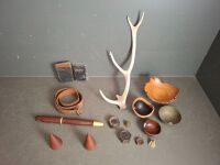 Miscellaneous Trinket Box - Including a Bullet Belt, 3x Wooden Carved Bowls, Minutature Weights and 2x Bibles - 2