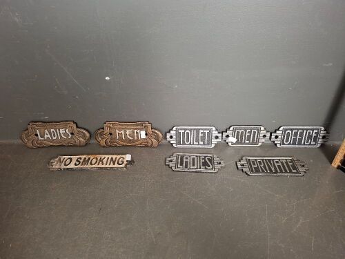 Large lot of Cast Signs - Ladies, Men, No Smoking & Private