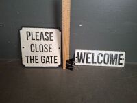 Cast Iron Welcome & Please Shut the Gate Signs