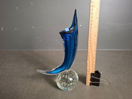 Vintage 1960s Blue Art Glass Vase