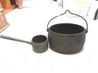2 Gallon Cast Iron Camp Pot + Old Iron Saucepan